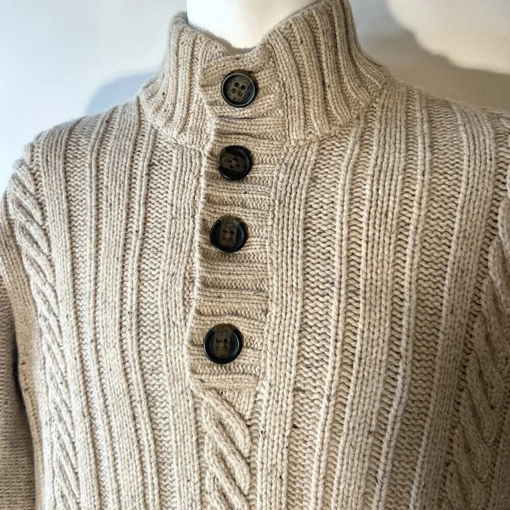 Rocha John Rocha SZM Khaki Lambs wool mock 1/4 chunky cable knit sweater …